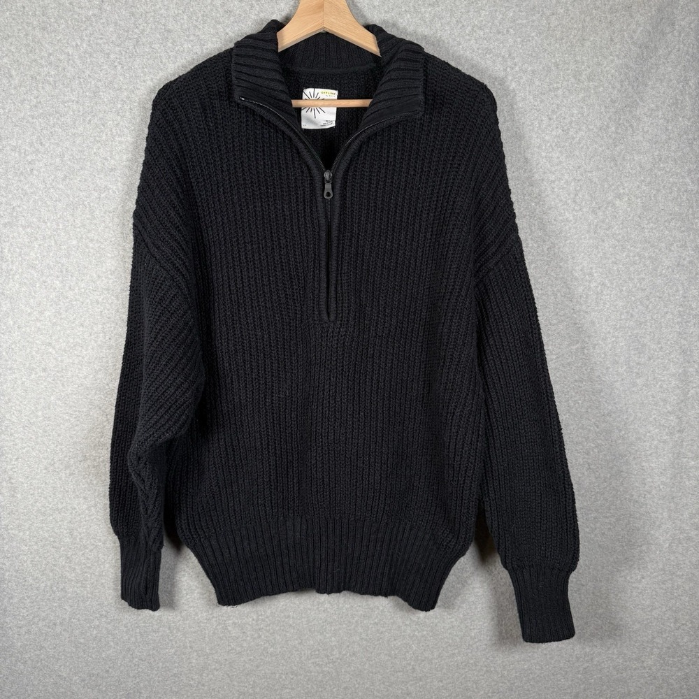 Aerie Quarter Zip Pullover Womens Medium Cotton Navy Blue/black Knit Sweater